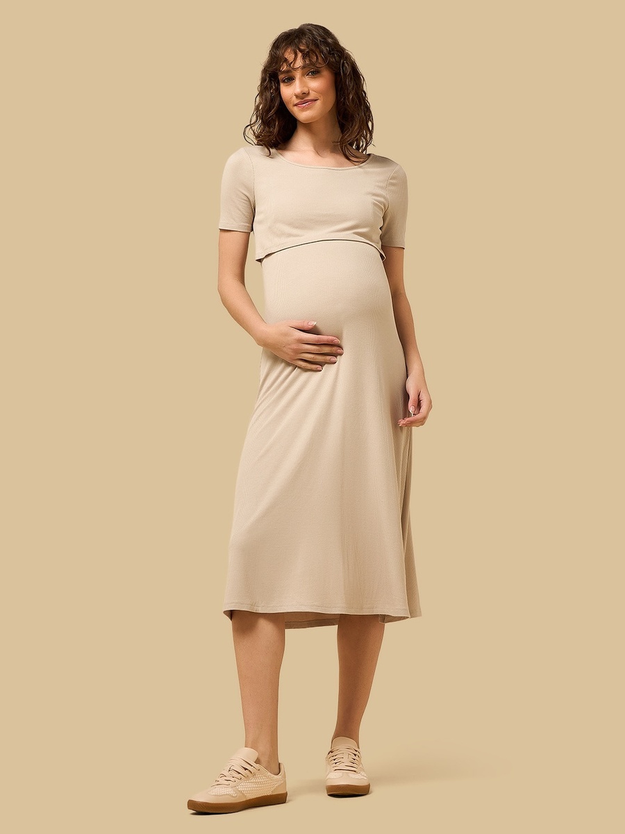 Ribbed Maternity Midi Dress