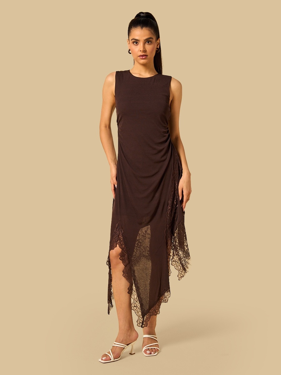 Lace Panel Asymmetric Dress