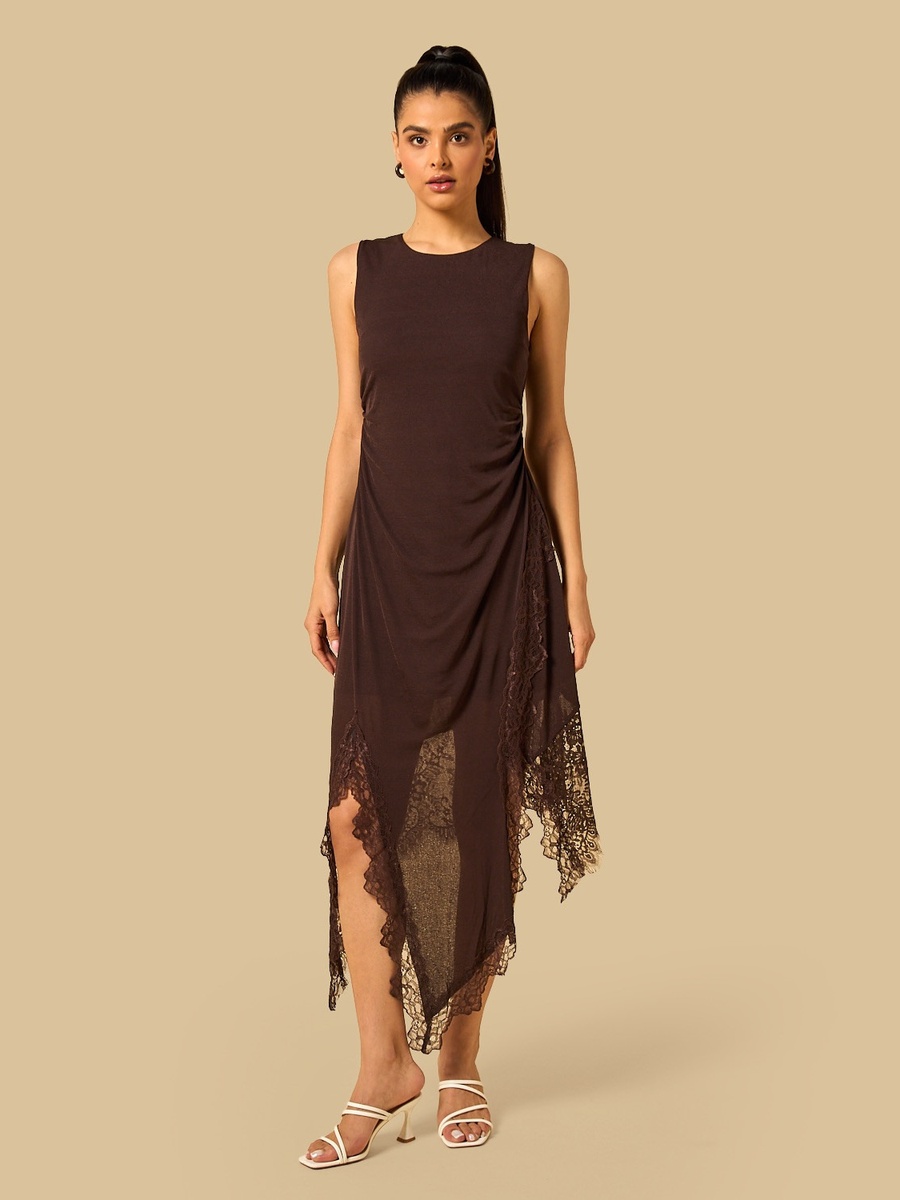 Lace Panel Asymmetric Dress