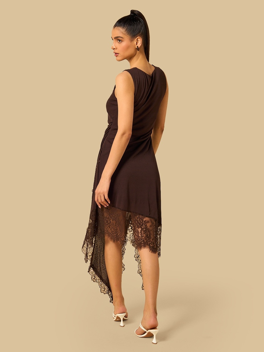 Lace Panel Asymmetric Dress
