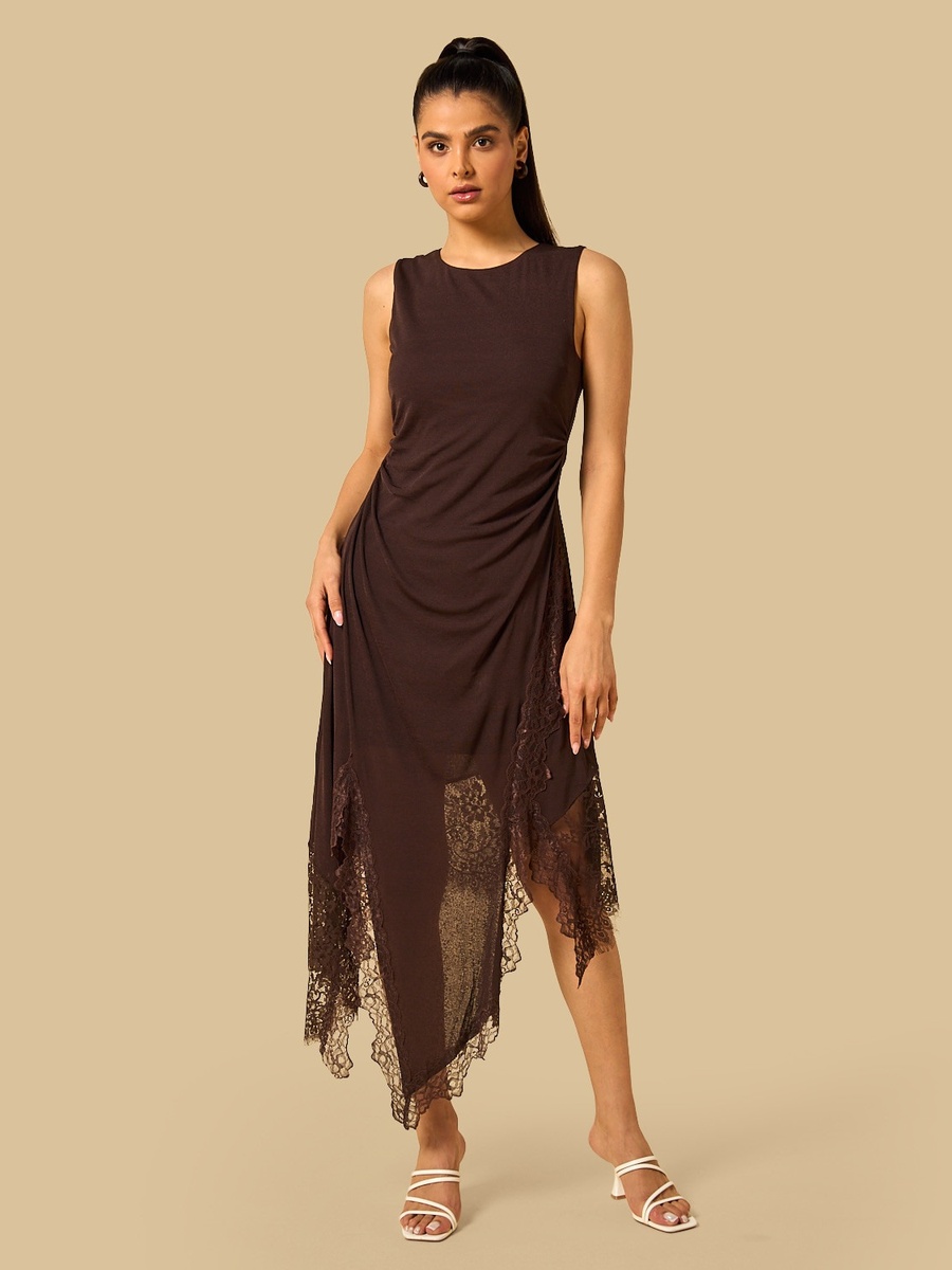 Lace Panel Asymmetric Dress