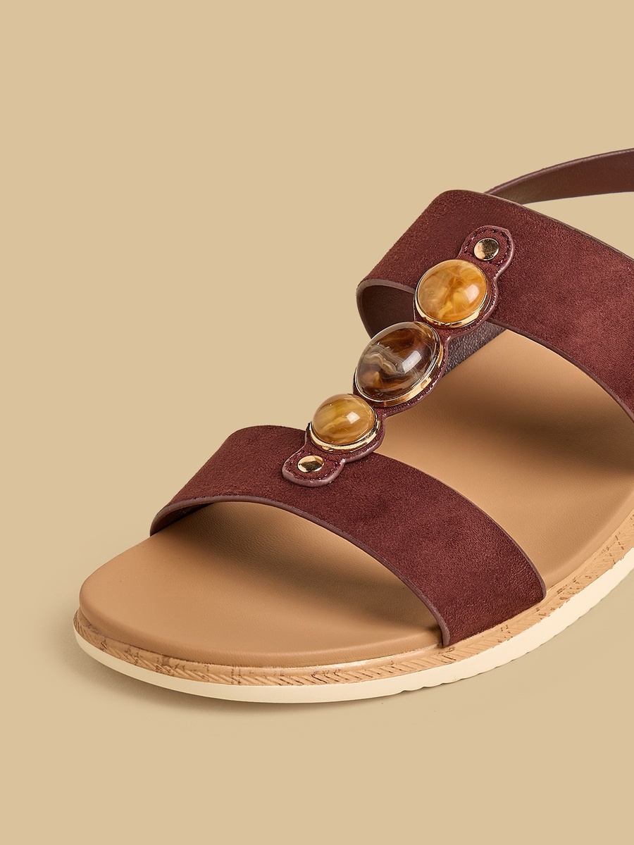 Bead Embellished Comfort Sandals with Hook and Loop Closure