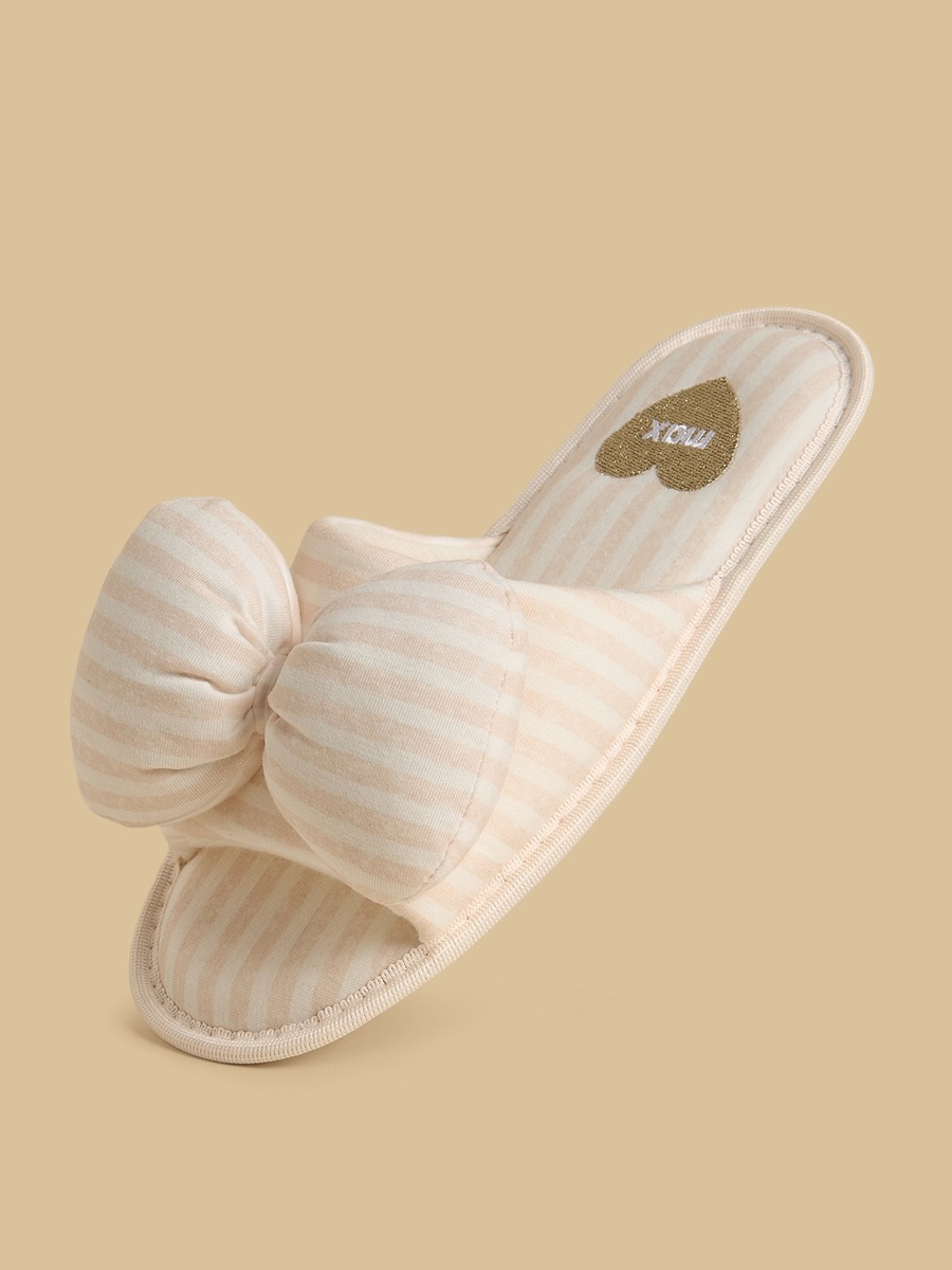 Bow Accent Striped Bedroom Slippers
