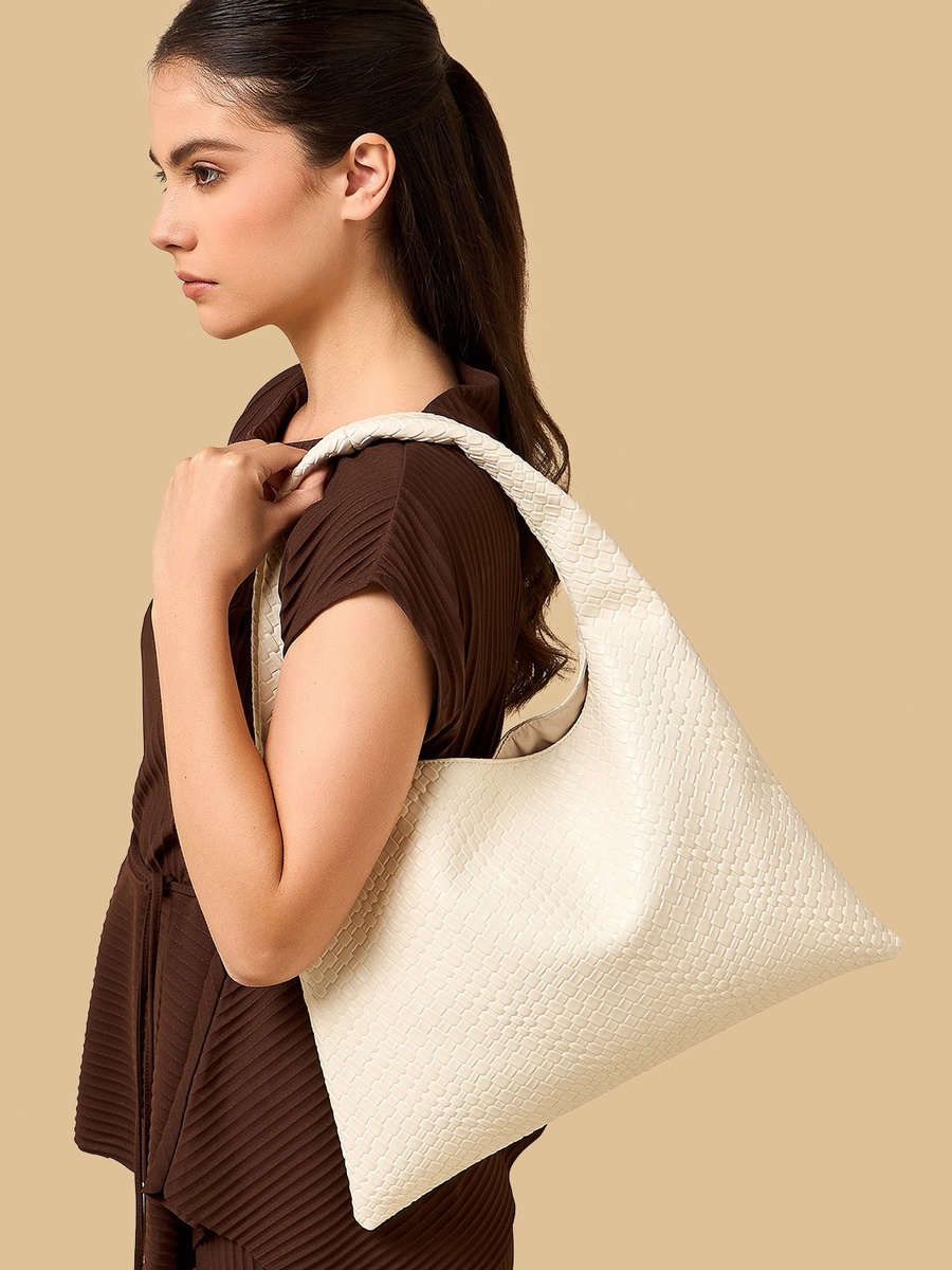 Textured Hobo Bag with Braided Handle