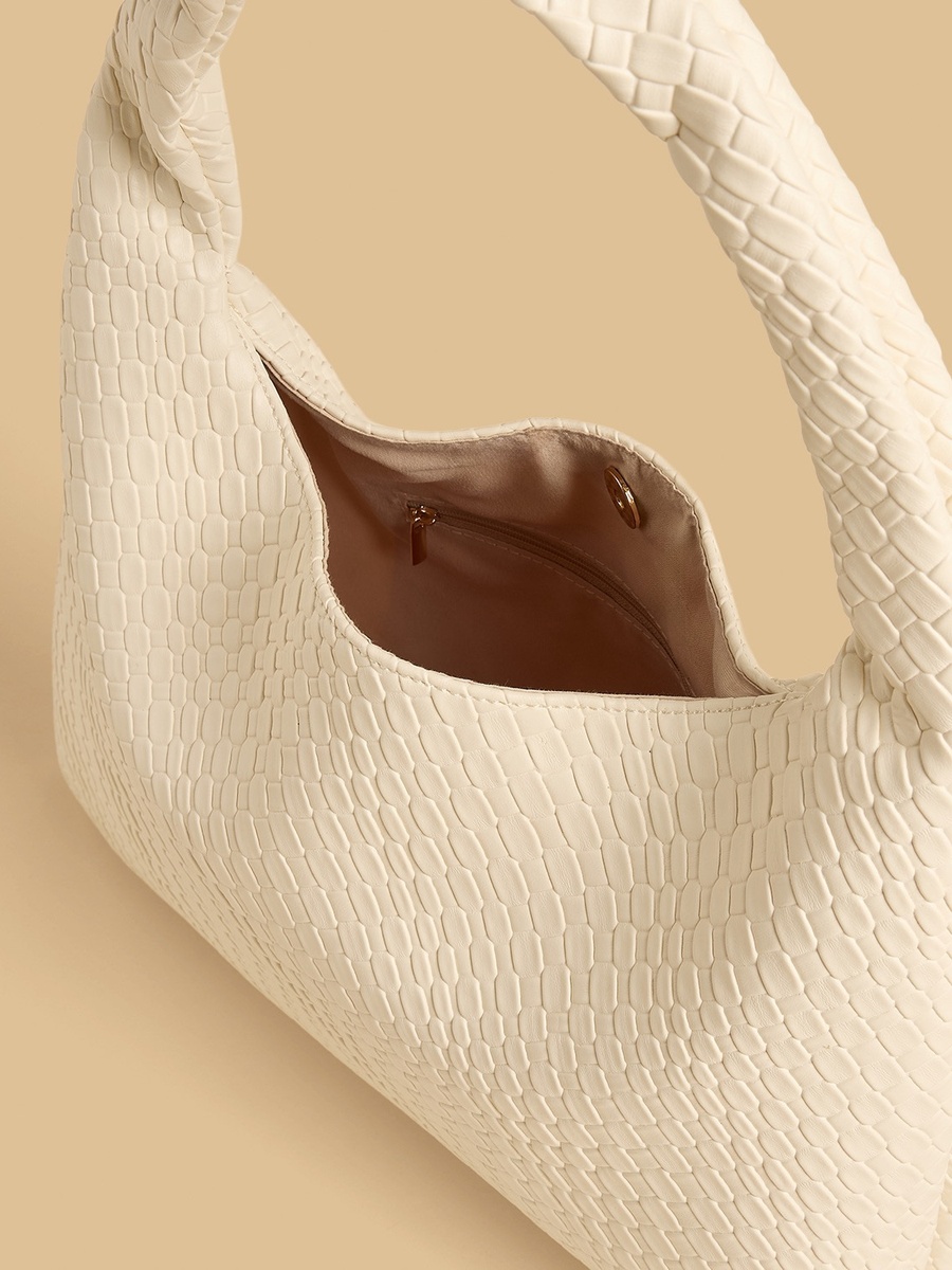 Textured Hobo Bag with Braided Handle