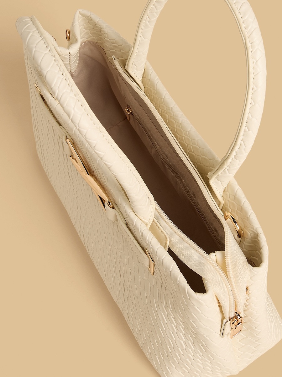 Textured Tote Bag with Double Handles