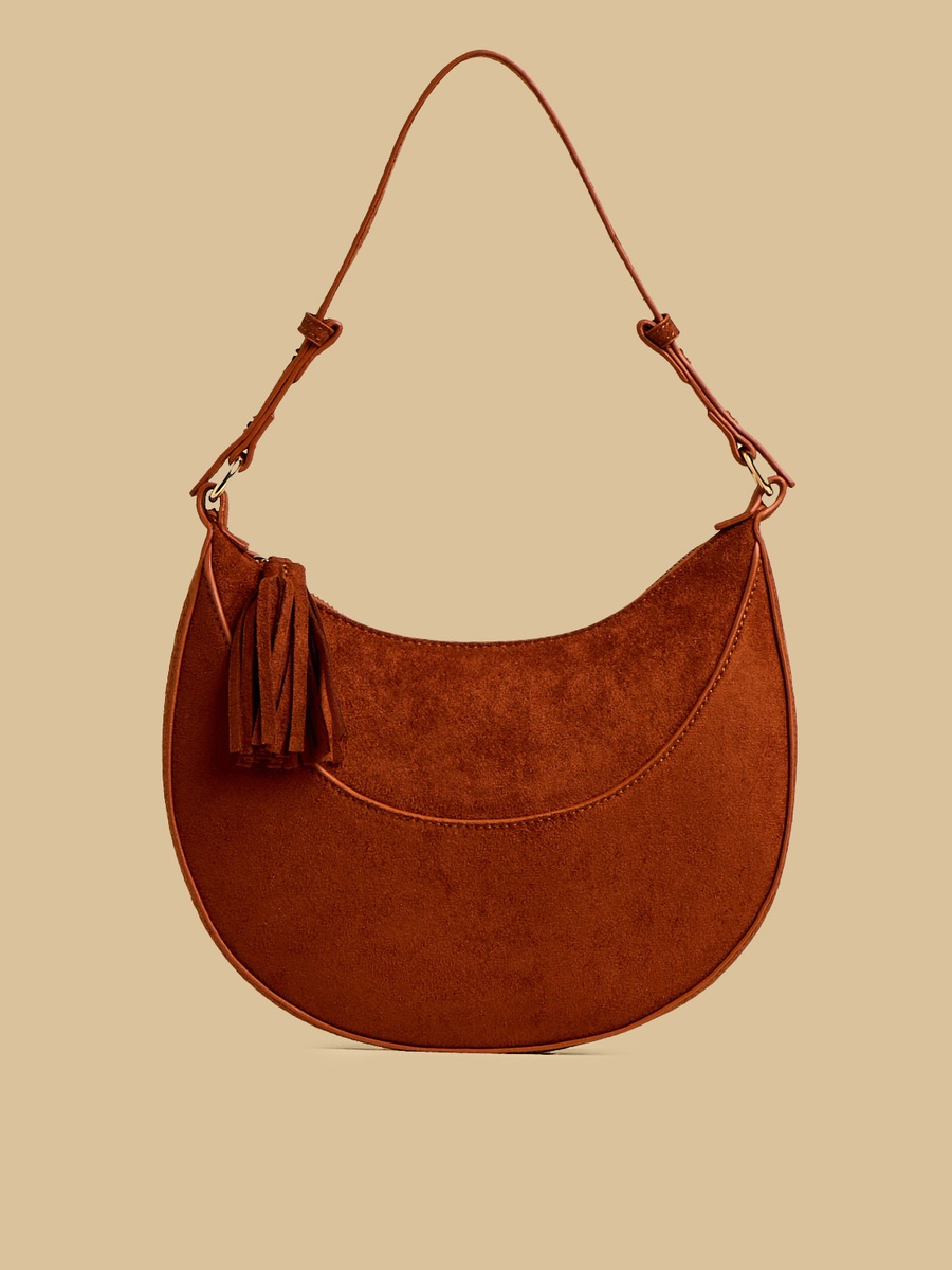 Tassel Accent Shoulder Bag with Zip Closure