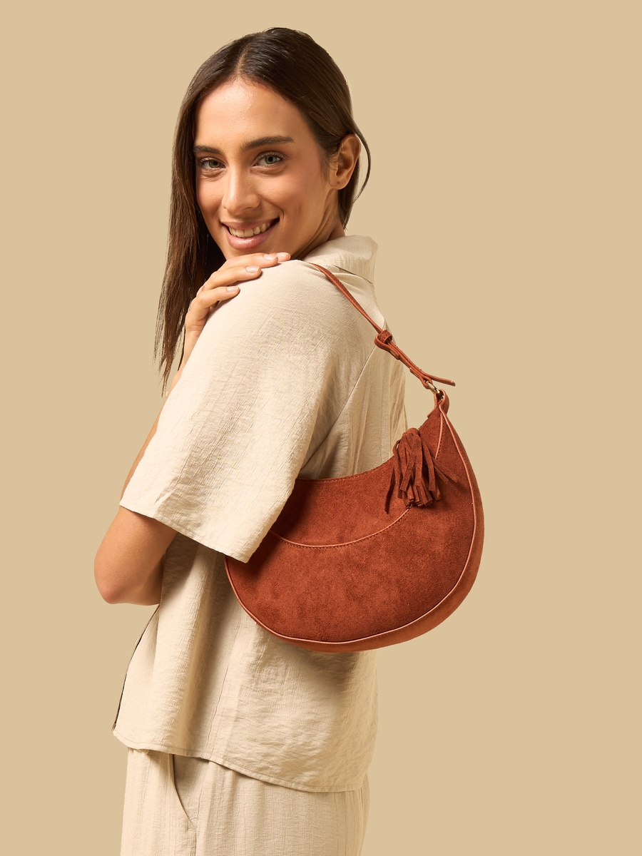 Tassel Accent Shoulder Bag with Zip Closure