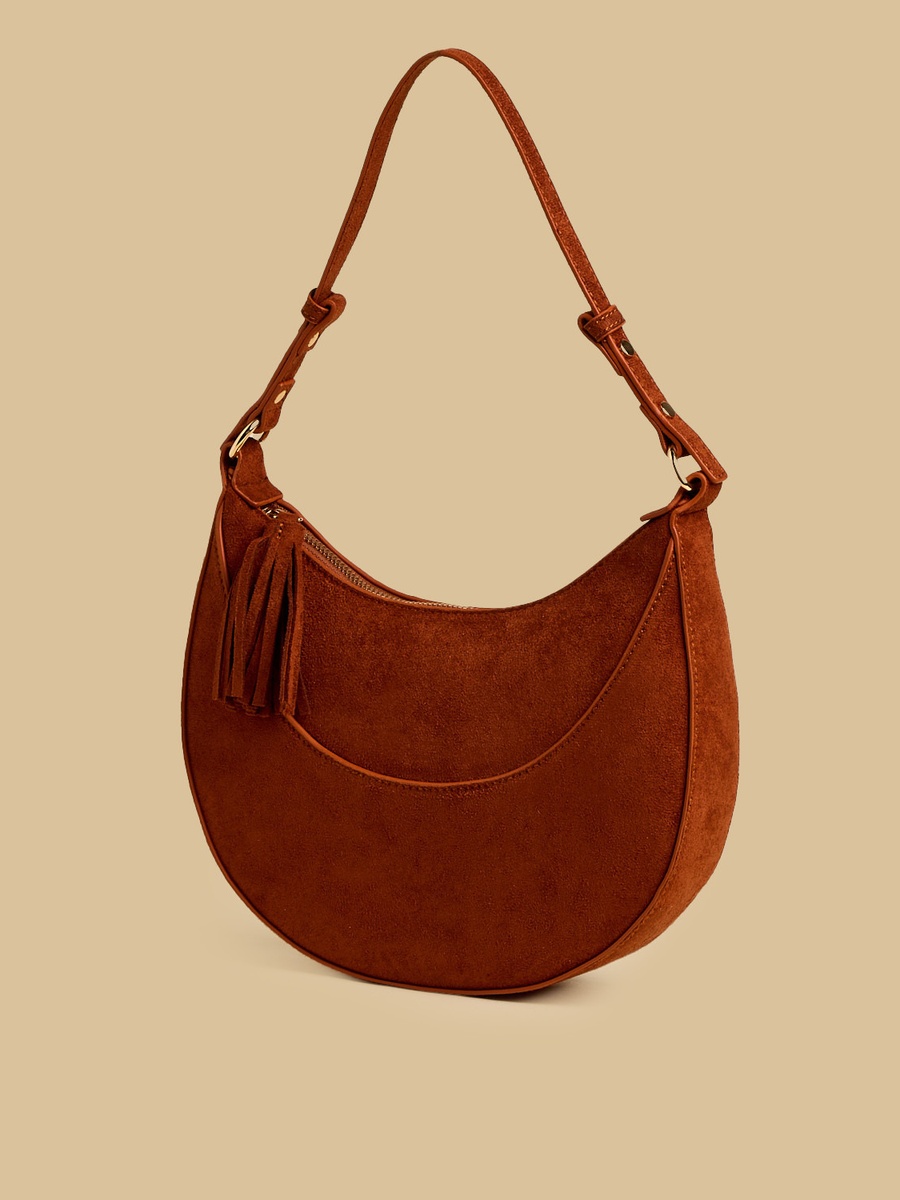 Tassel Accent Shoulder Bag with Zip Closure