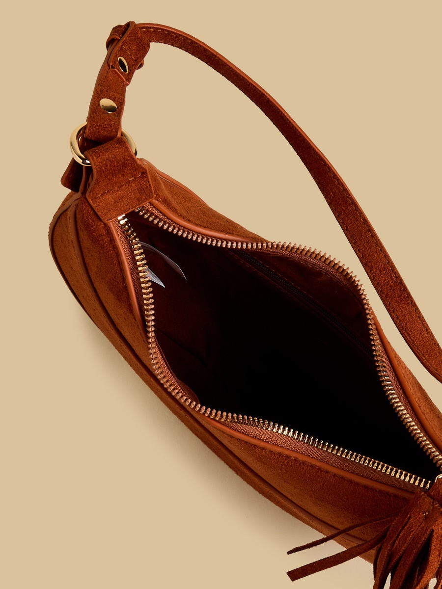 Tassel Accent Shoulder Bag with Zip Closure