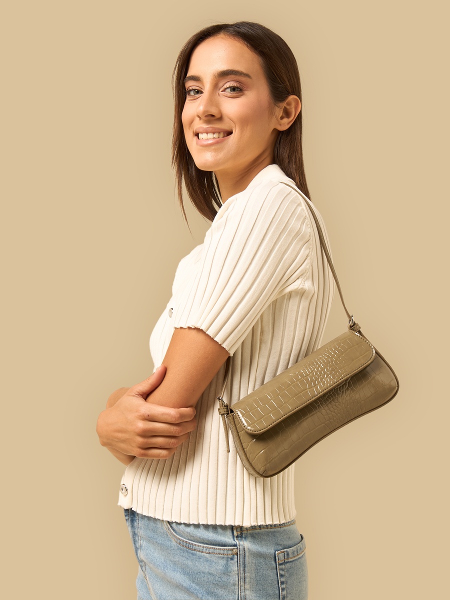 Textured Shoulder Bag with Button Closure