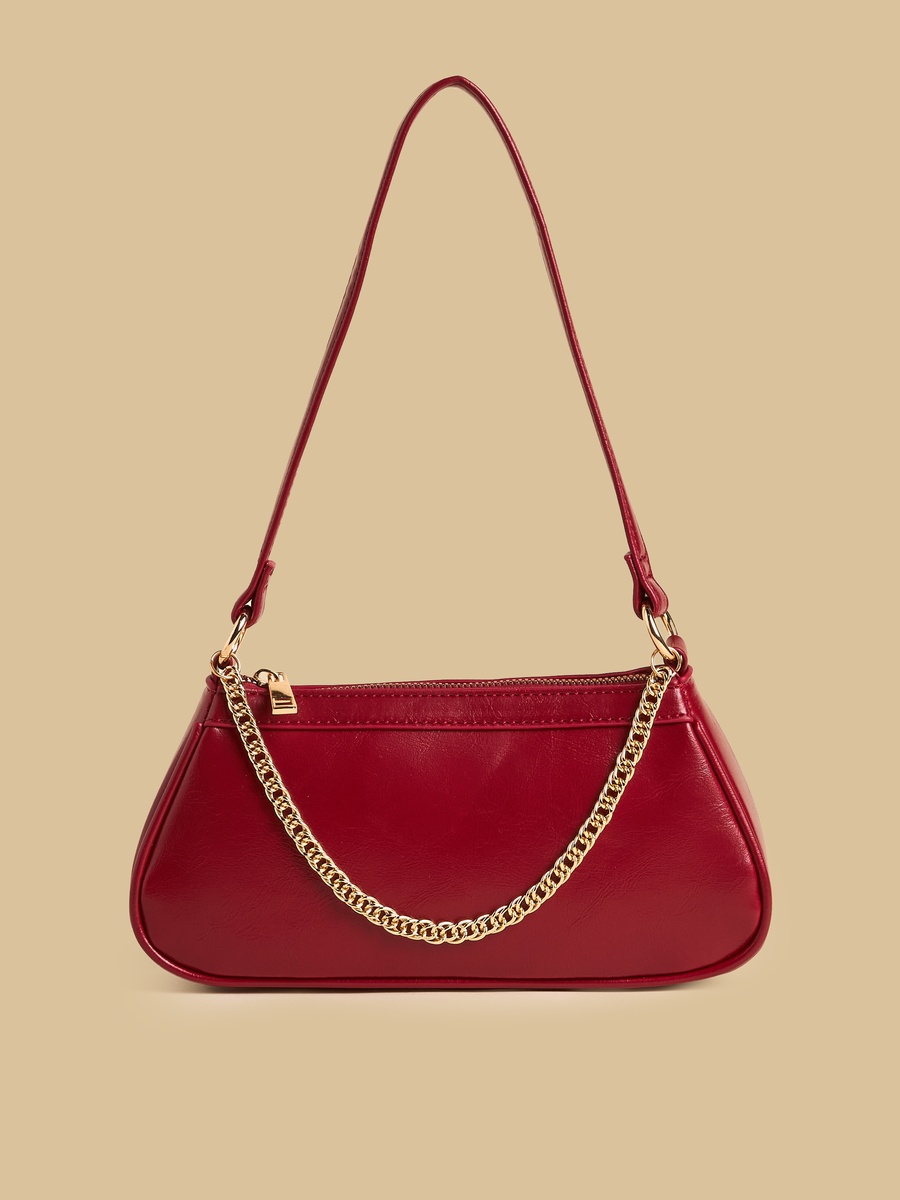 Chain Accent Shoulder Bag with Zip Closure