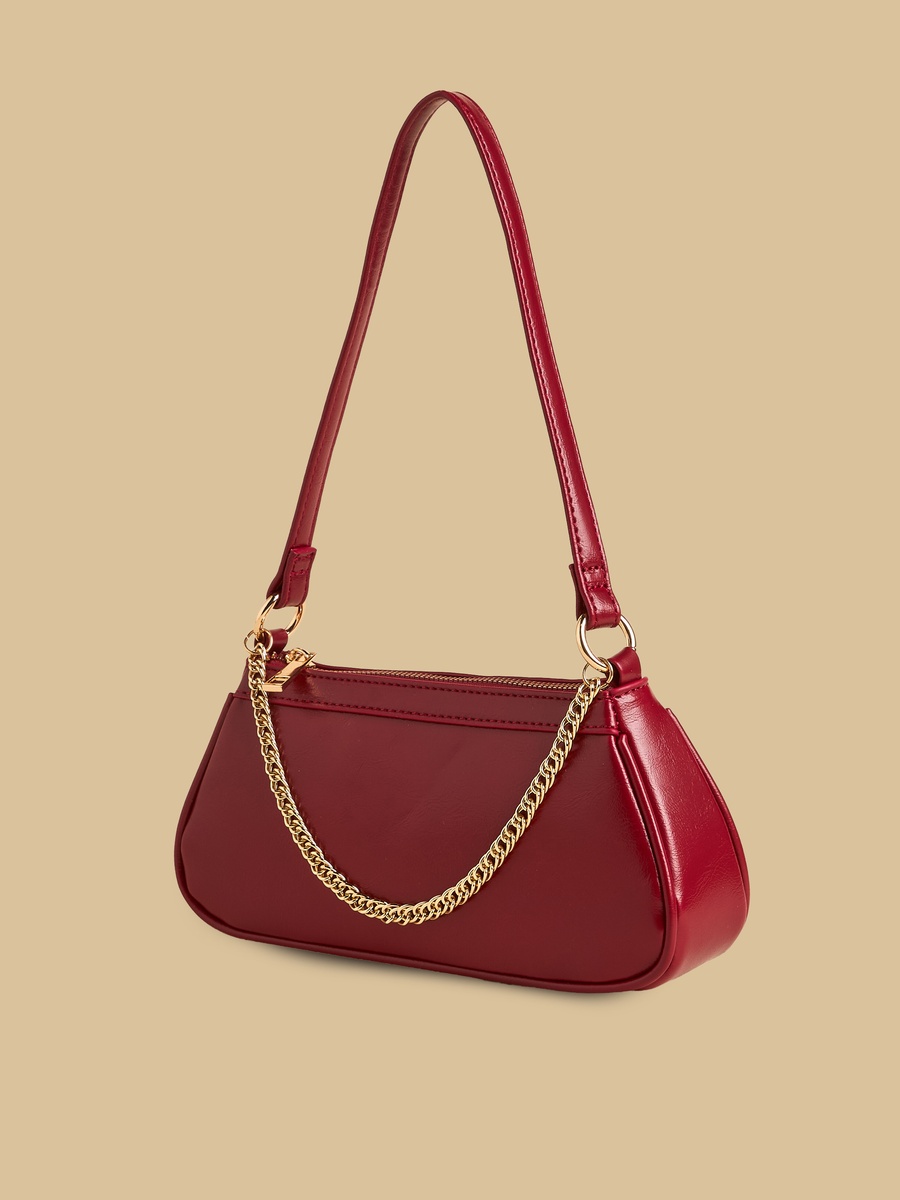 Chain Accent Shoulder Bag with Zip Closure