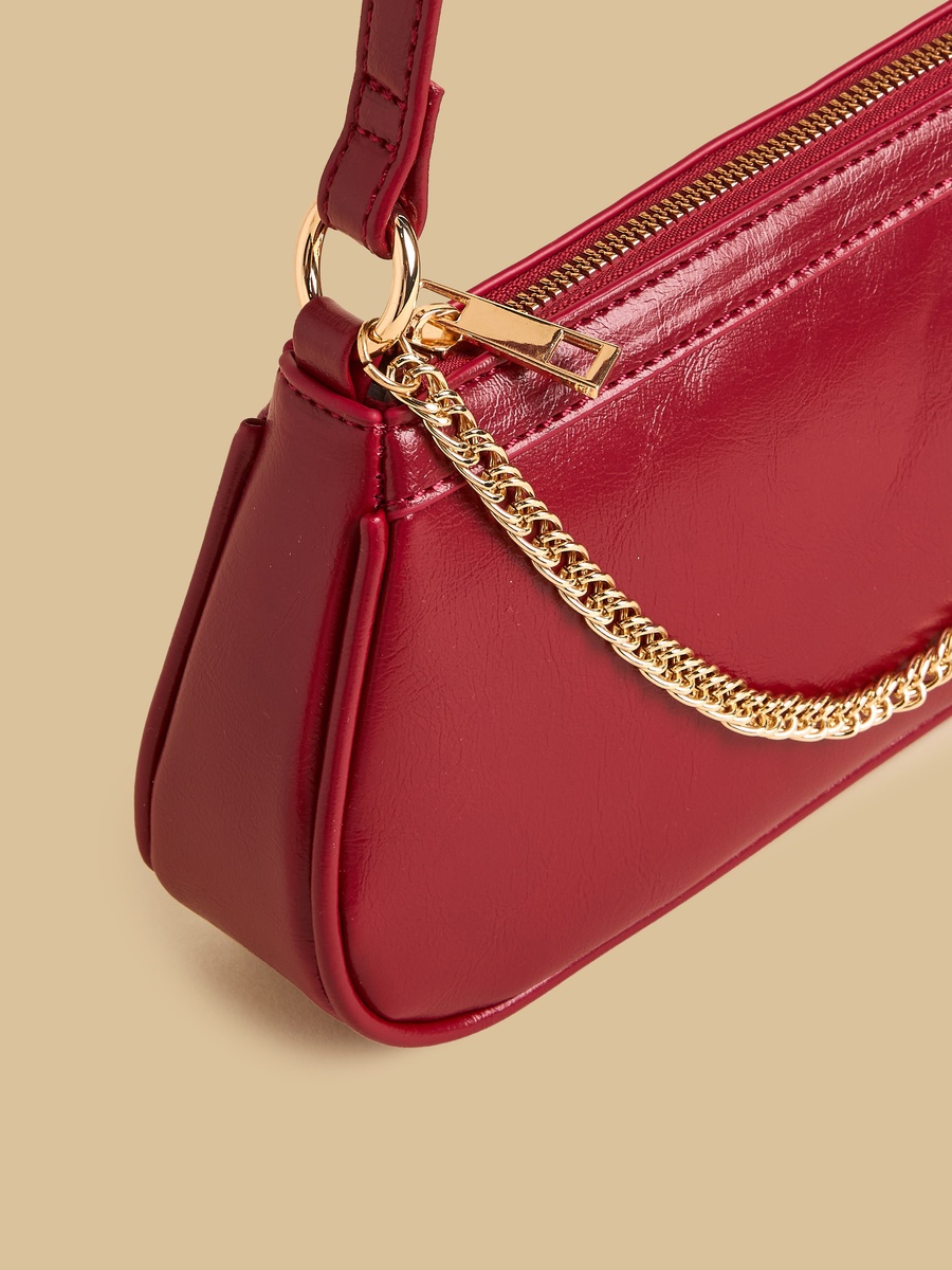 Chain Accent Shoulder Bag with Zip Closure