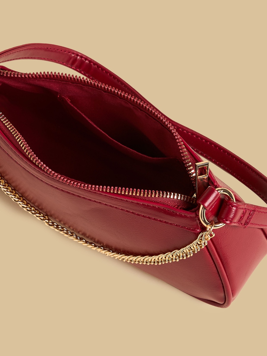 Chain Accent Shoulder Bag with Zip Closure