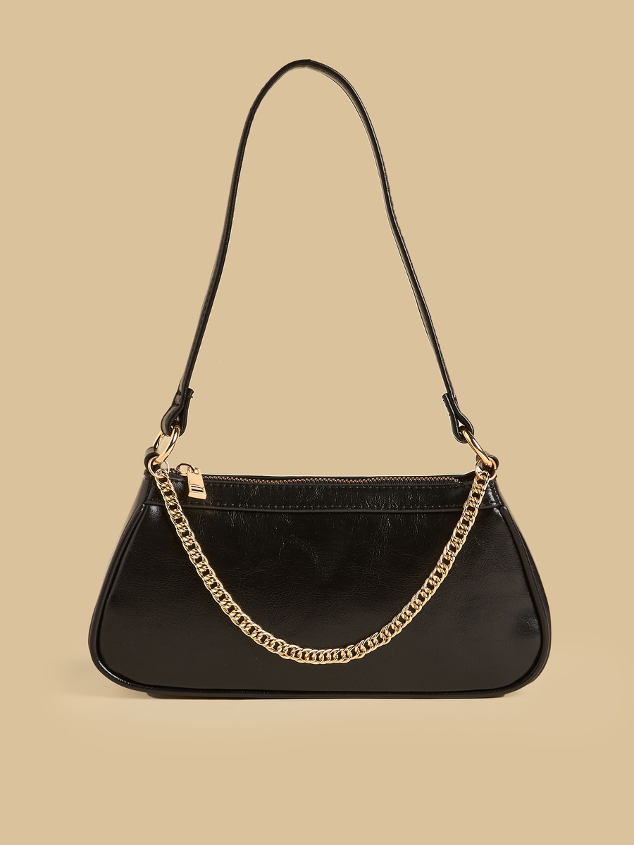 Chain Accent Shoulder Bag with Zip Closure