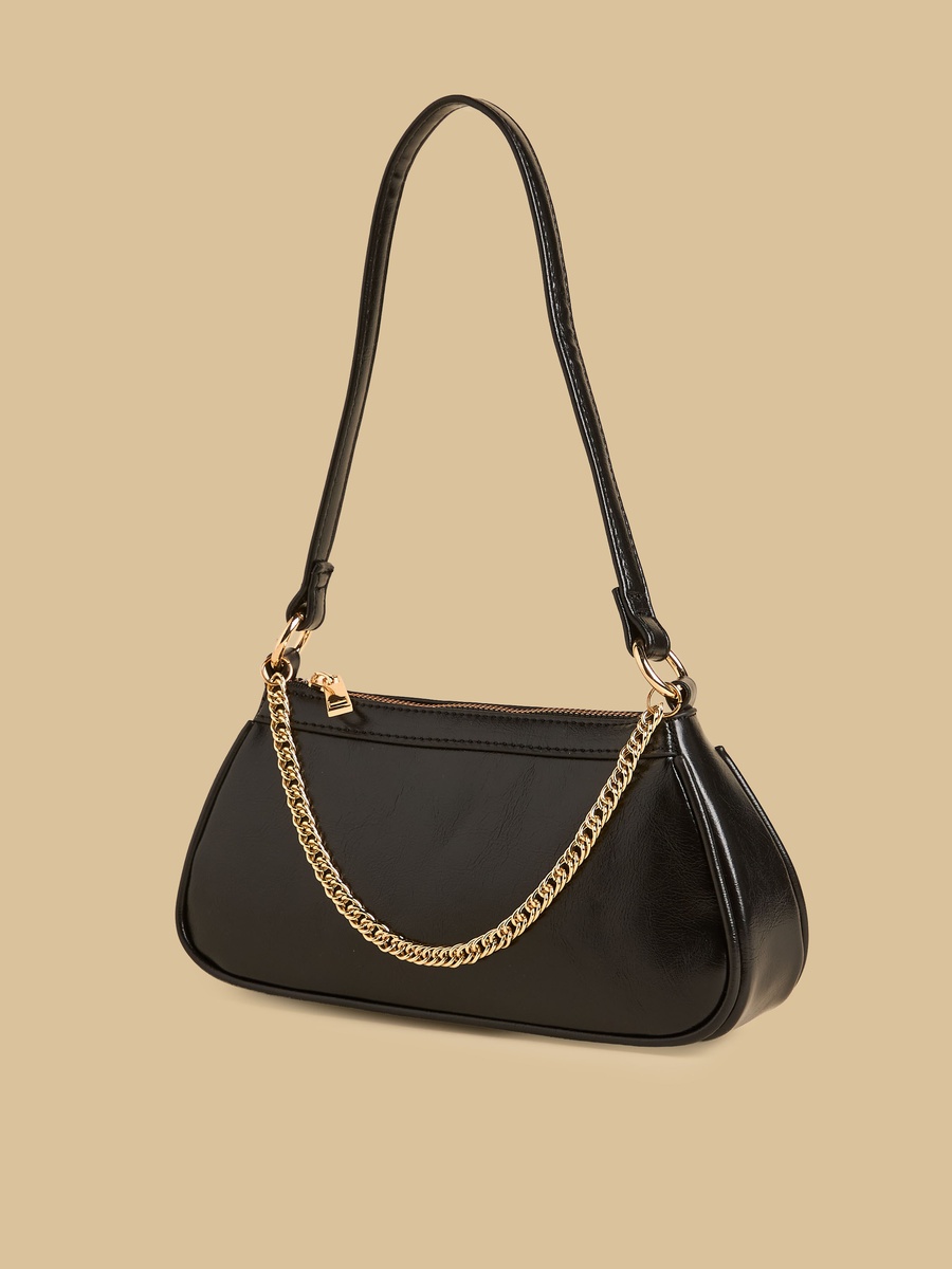 Chain Accent Shoulder Bag with Zip Closure