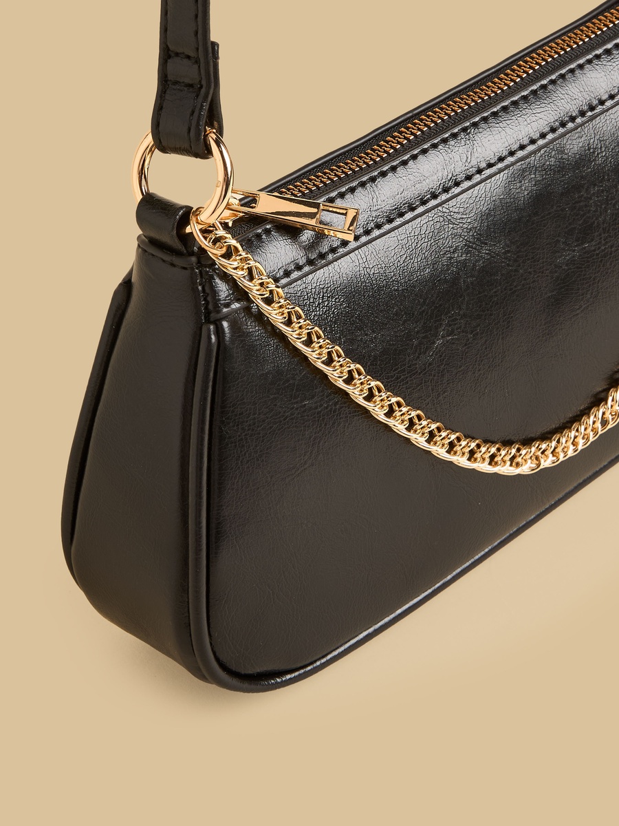 Chain Accent Shoulder Bag with Zip Closure