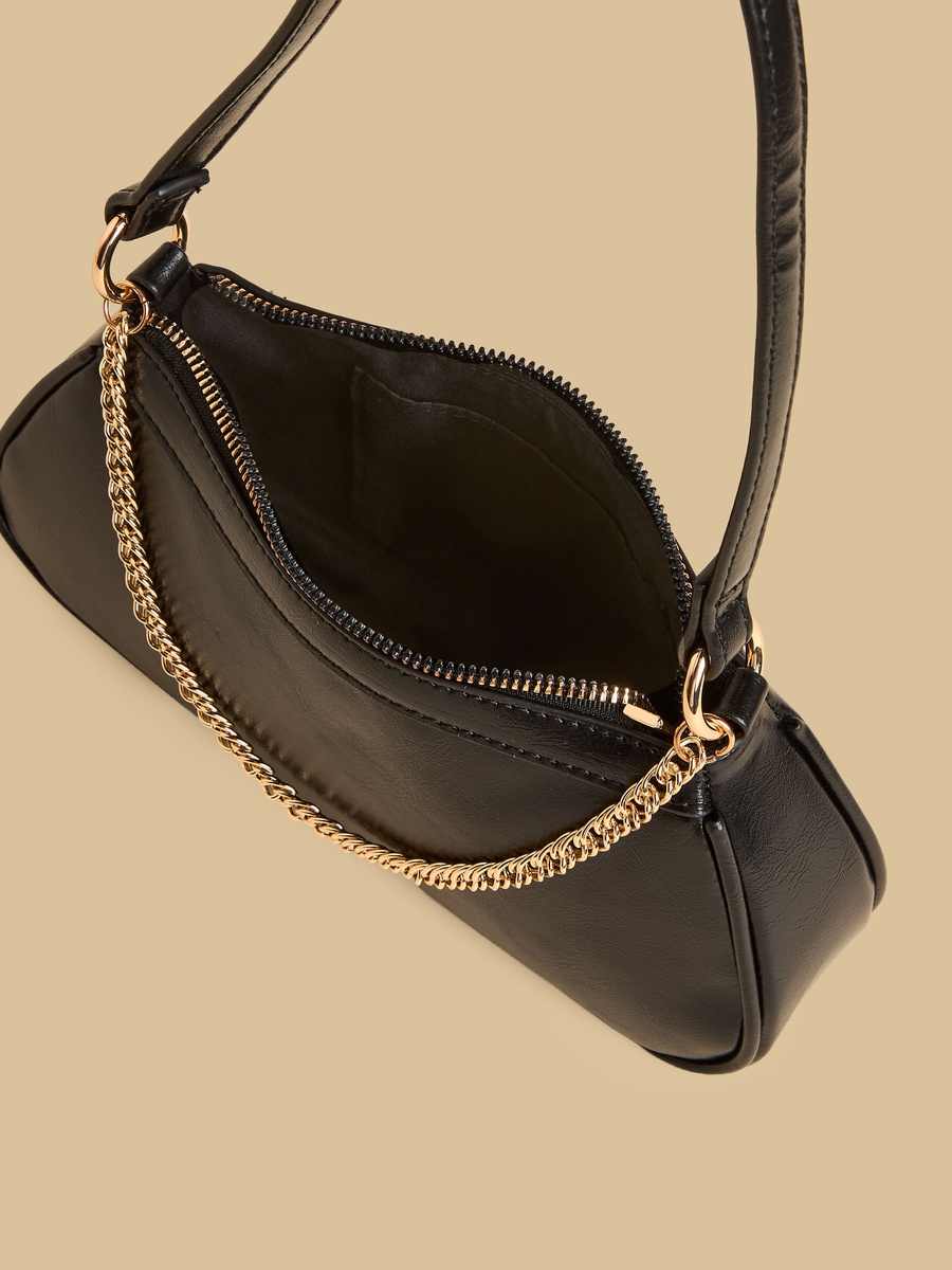 Chain Accent Shoulder Bag with Zip Closure