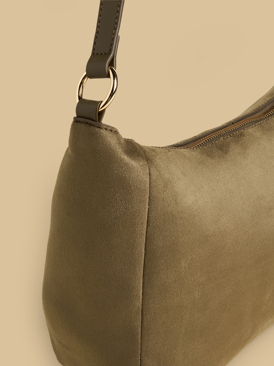 Tasselled Suede Shoulder Bag with Zip Closure