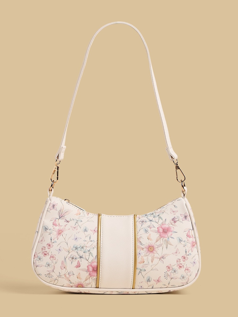 Floral Print Shoulder Bag with Zip Closure