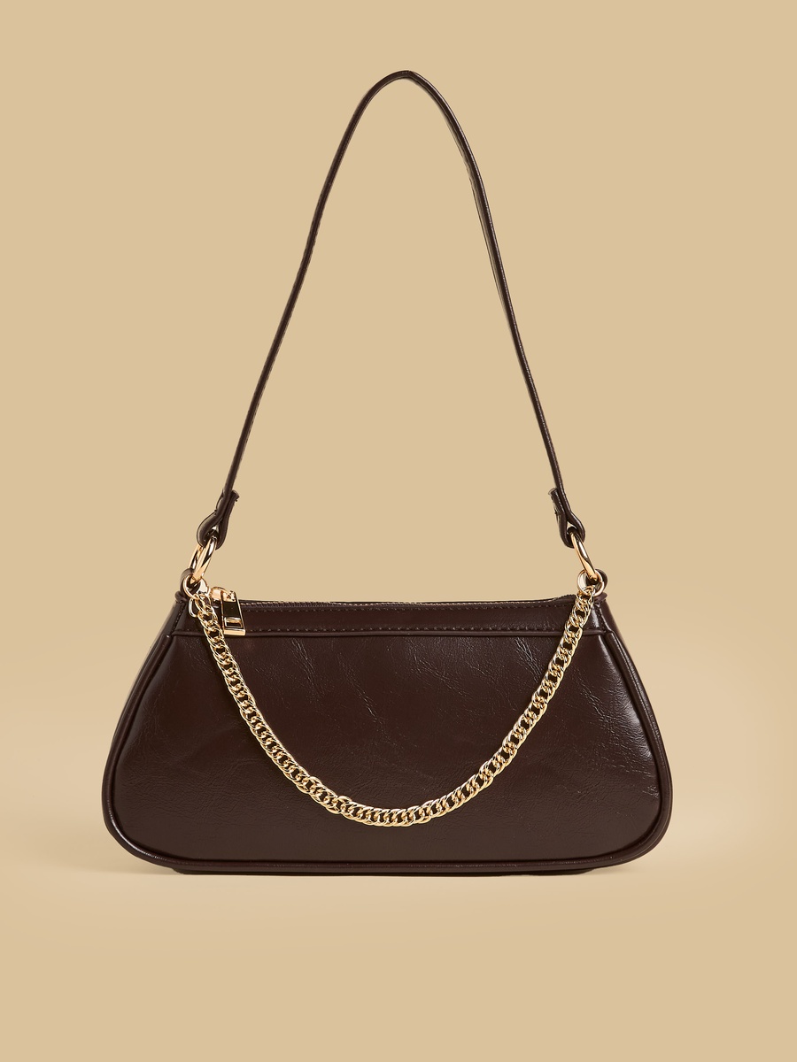 Chain Accent Shoulder Bag with Zip Closure