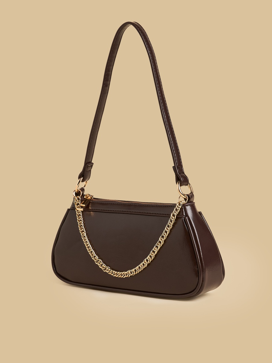 Chain Accent Shoulder Bag with Zip Closure