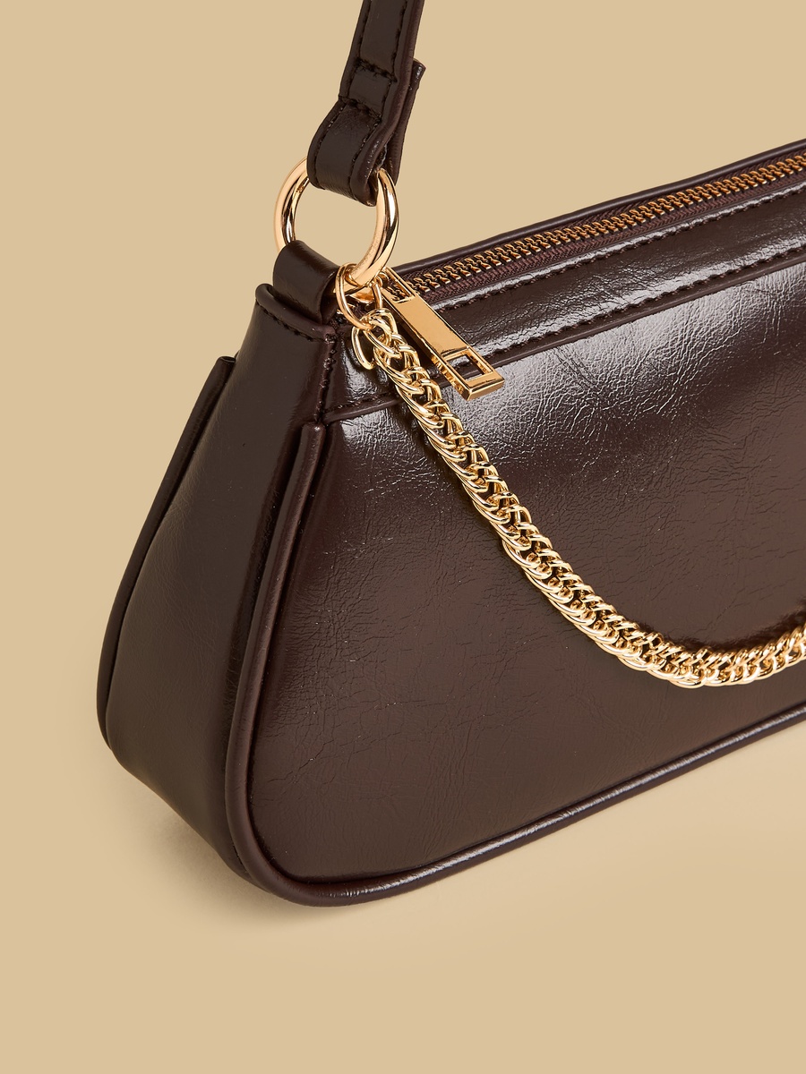 Chain Accent Shoulder Bag with Zip Closure