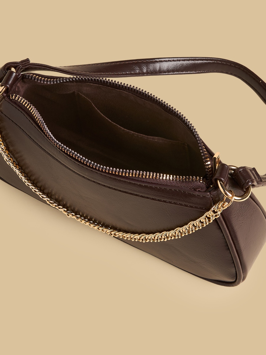 Chain Accent Shoulder Bag with Zip Closure