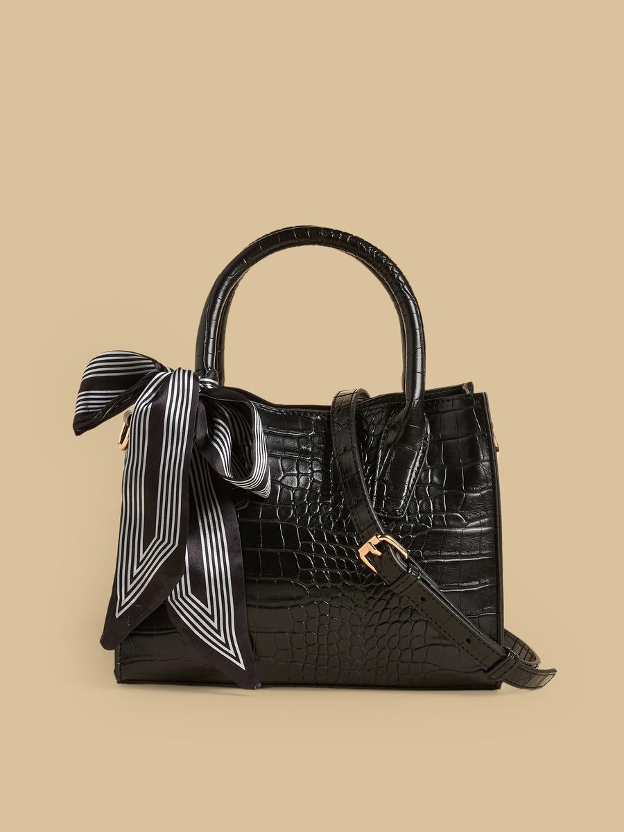 Scarf Accent Tote Bag with Detachable Strap