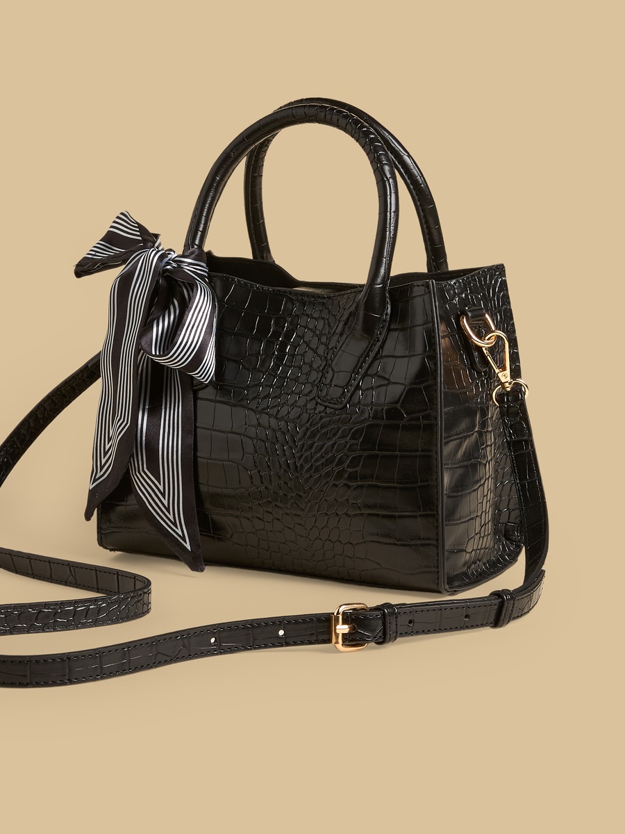 Scarf Accent Tote Bag with Detachable Strap
