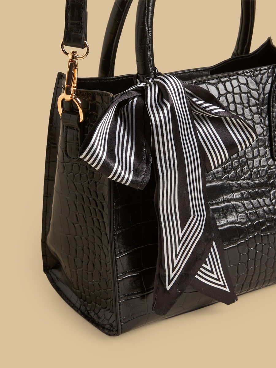 Scarf Accent Tote Bag with Detachable Strap