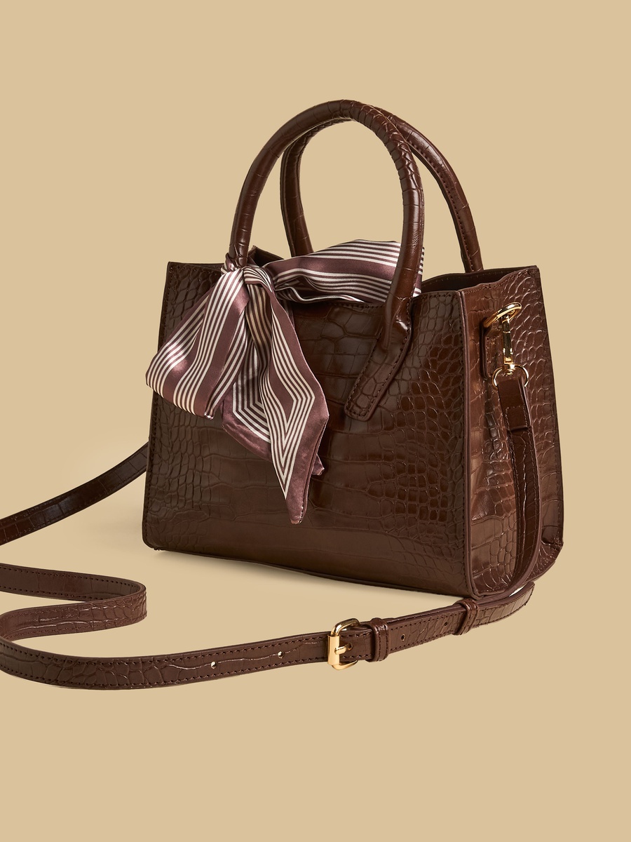 Scarf Accent Tote Bag with Detachable Strap