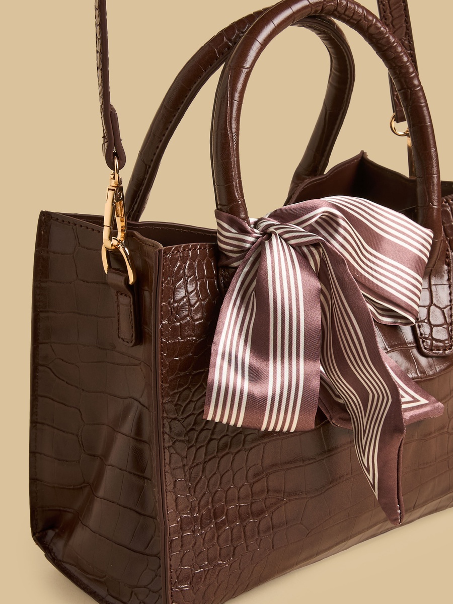 Scarf Accent Tote Bag with Detachable Strap