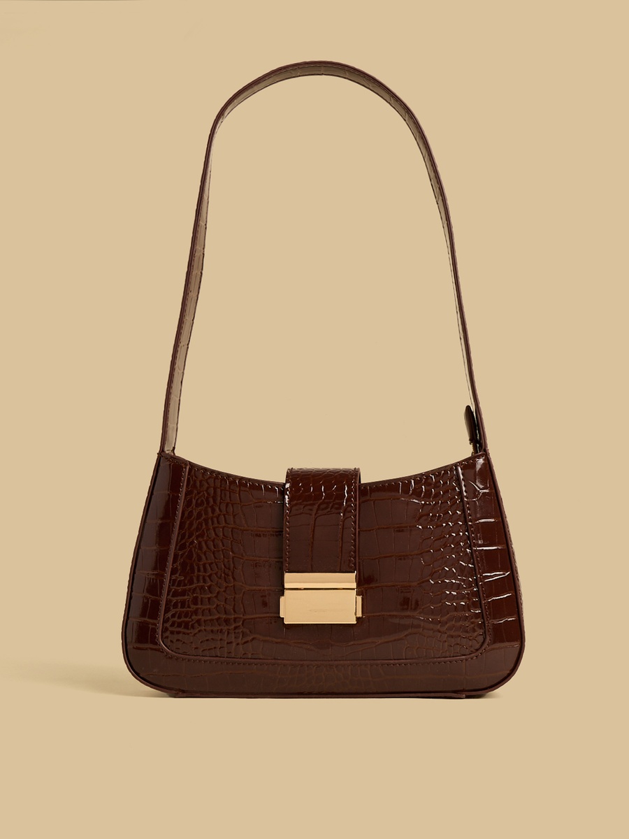 Textured Shoulder Bag with Flap Closure