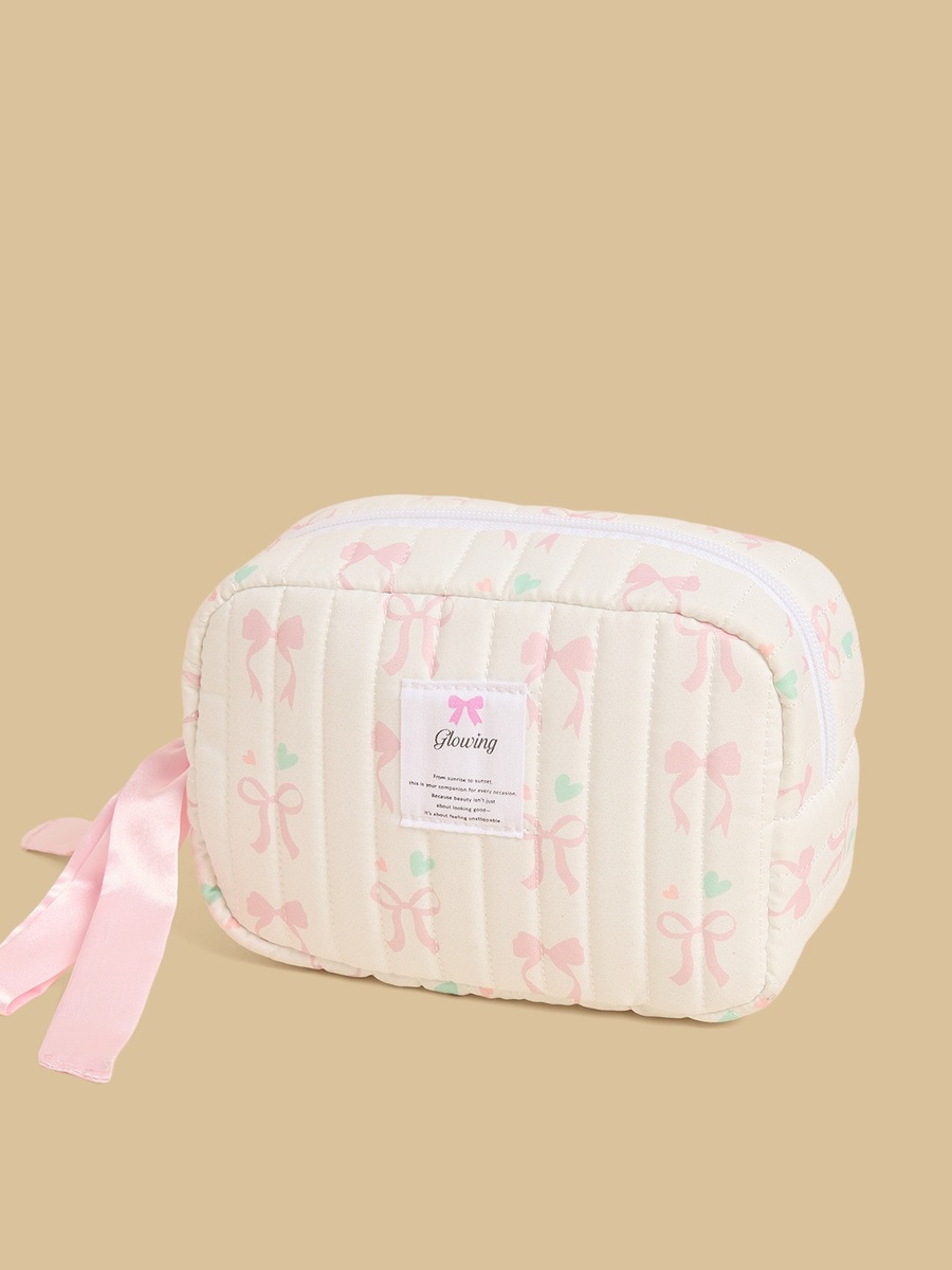Bow Print Quilted Pouch with Zip Closure
