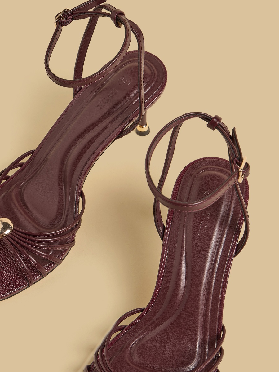 Metallic Trim Stiletto Heel Sandals with Buckle Closure