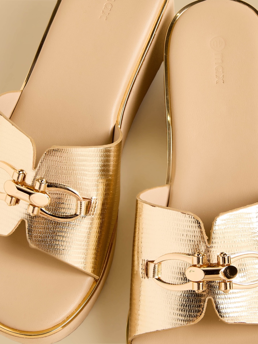 Metal Accent Wedge Heel Slip-On Sandals
