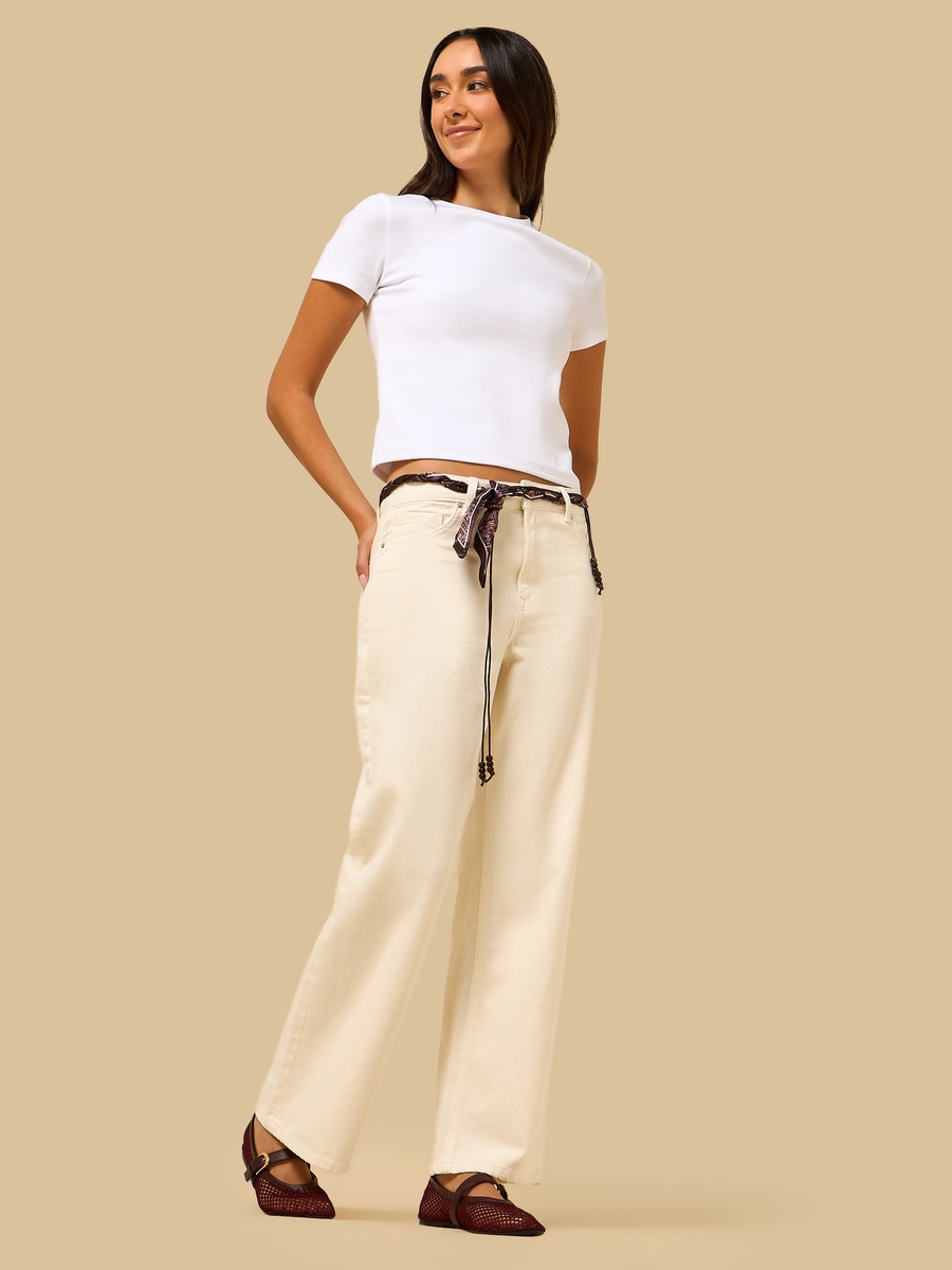 Straight Fit Jeans with Satin Scarf Belt