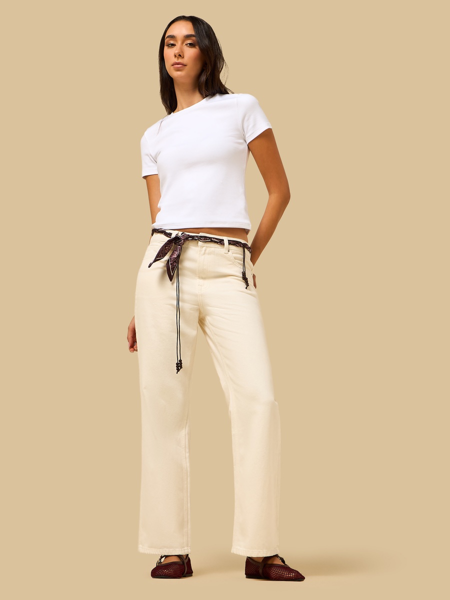 Straight Fit Jeans with Satin Scarf Belt