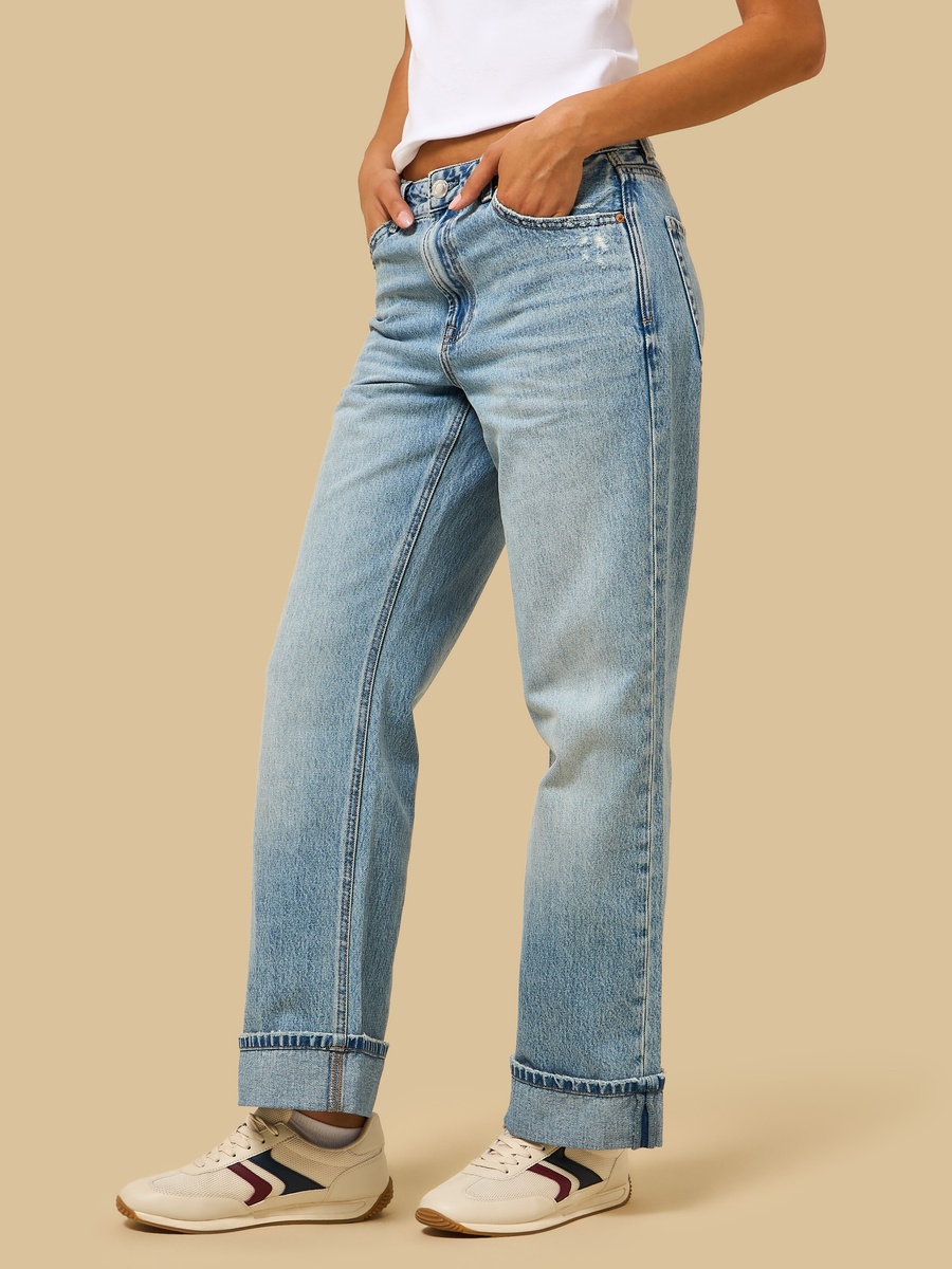 Straight Fit Jeans with Folded Hem