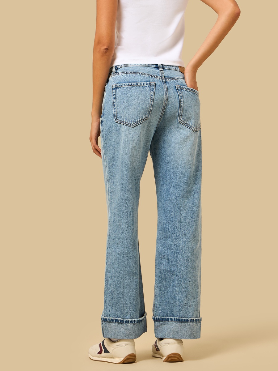 Straight Fit Jeans with Folded Hem