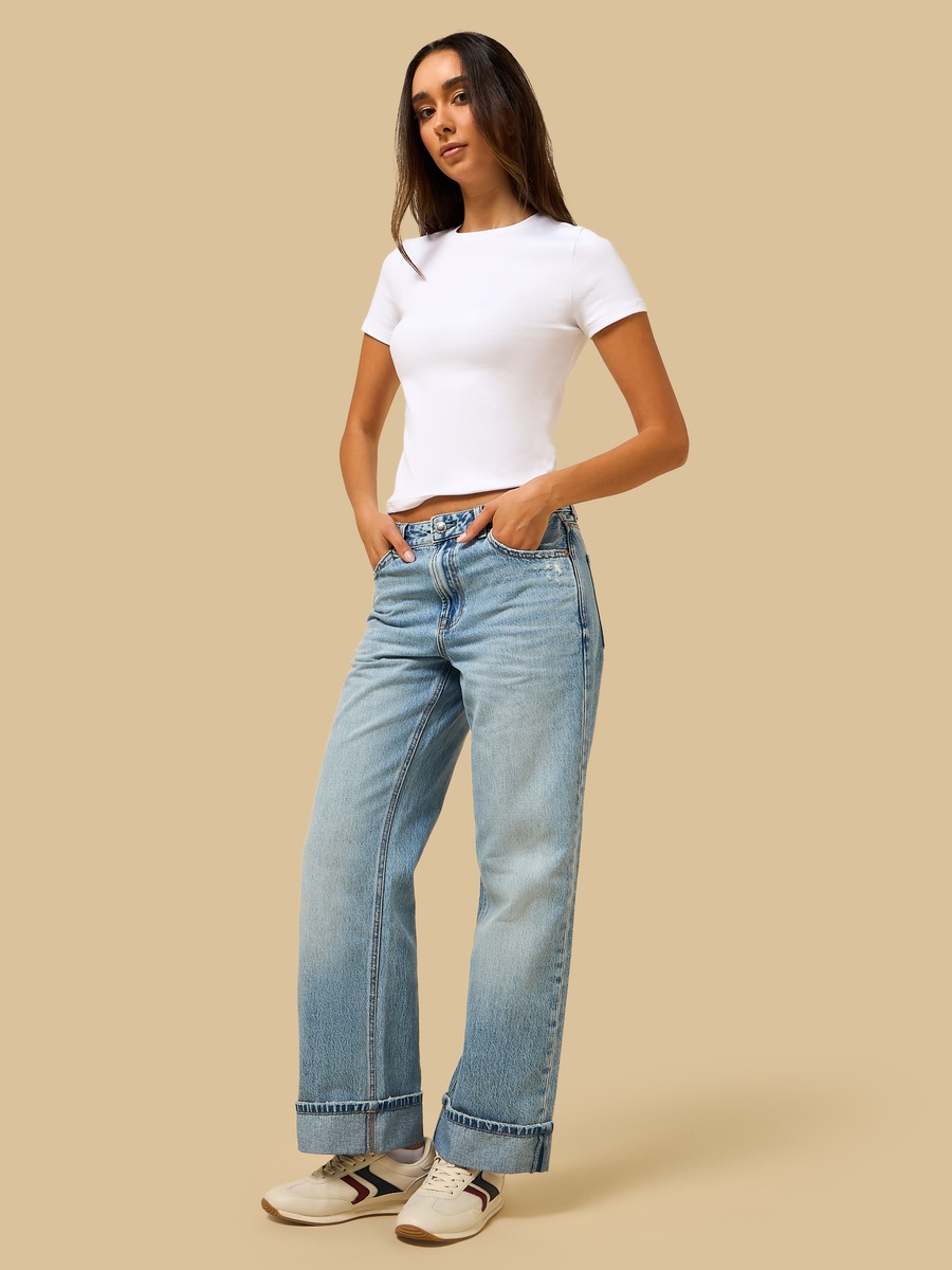 Straight Fit Jeans with Folded Hem