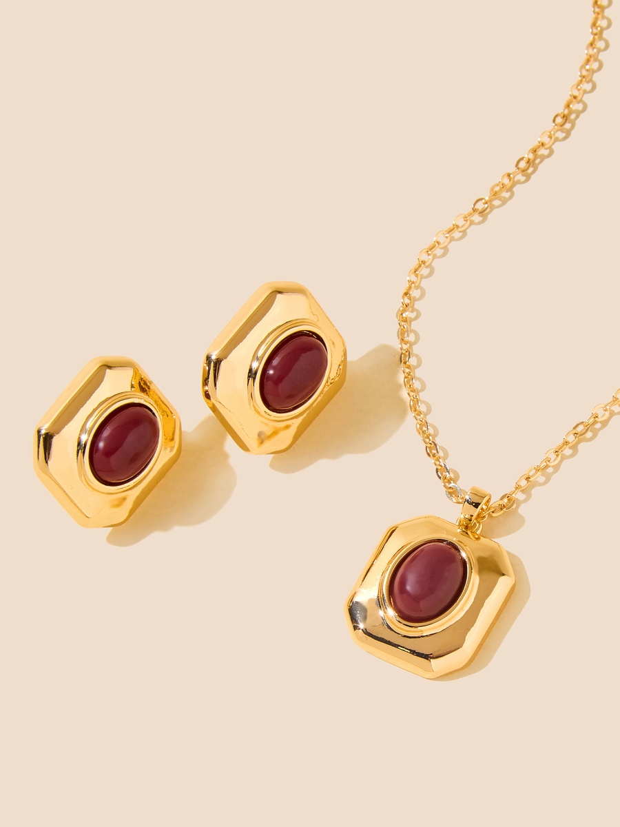 Stone Embellished Necklace and Earrings Set