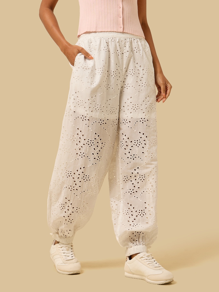 Schiffli Embroidered Wide Leg Joggers