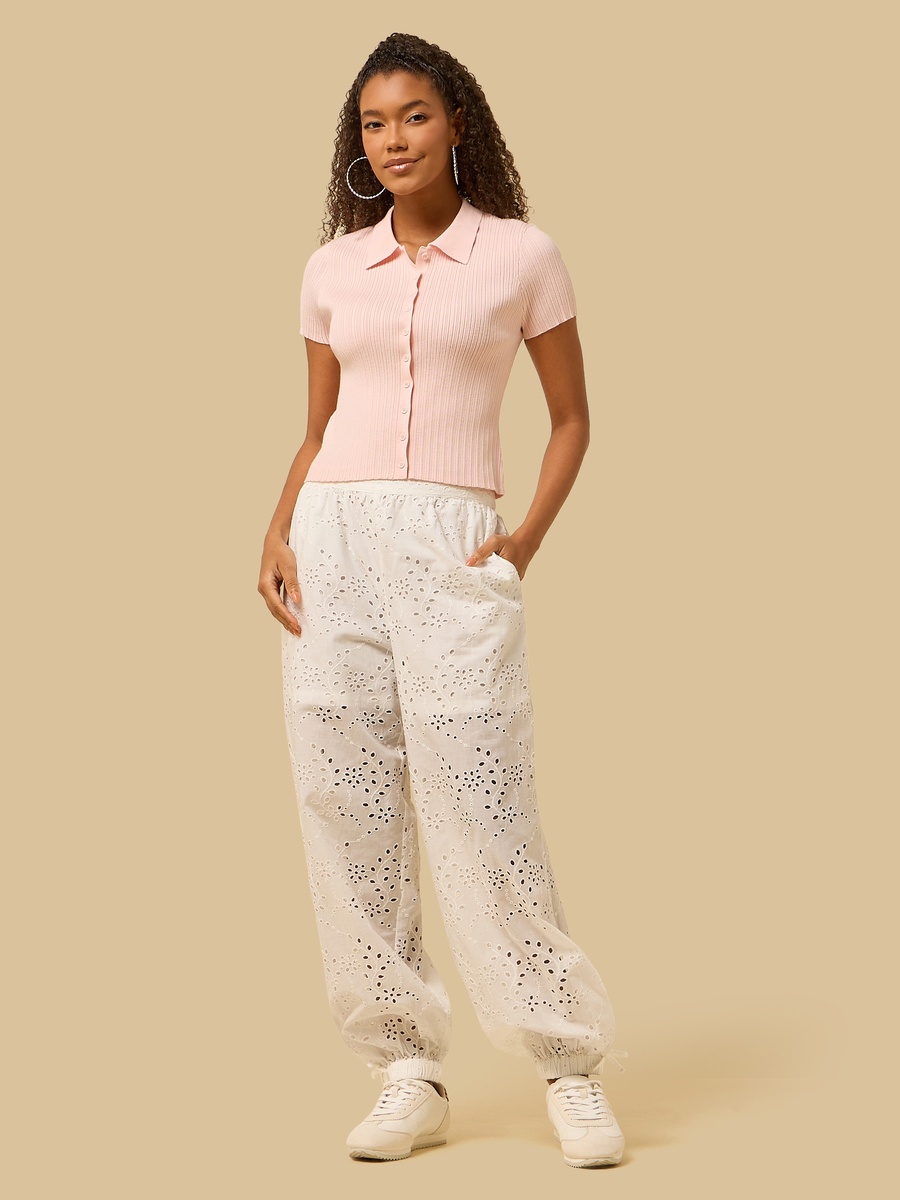 Schiffli Embroidered Wide Leg Joggers