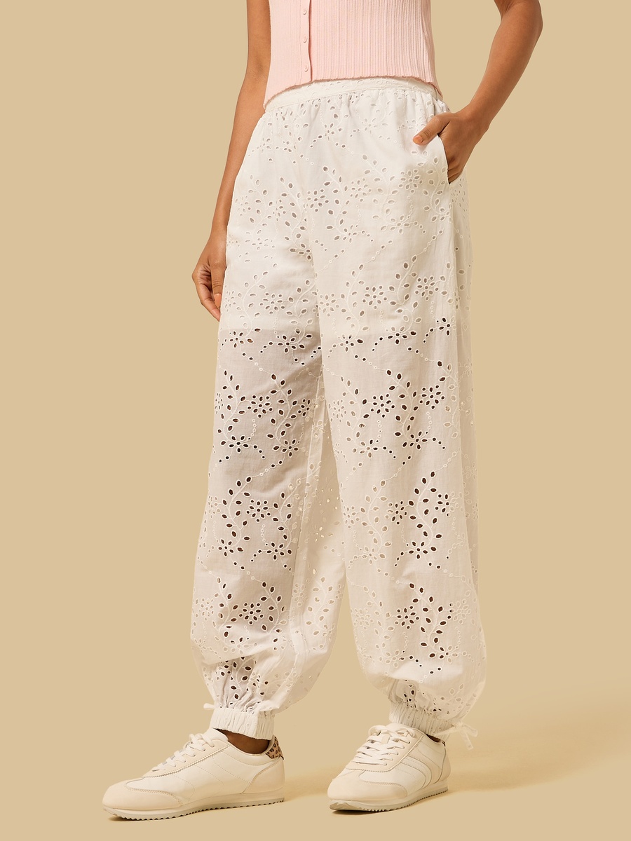 Schiffli Embroidered Wide Leg Joggers