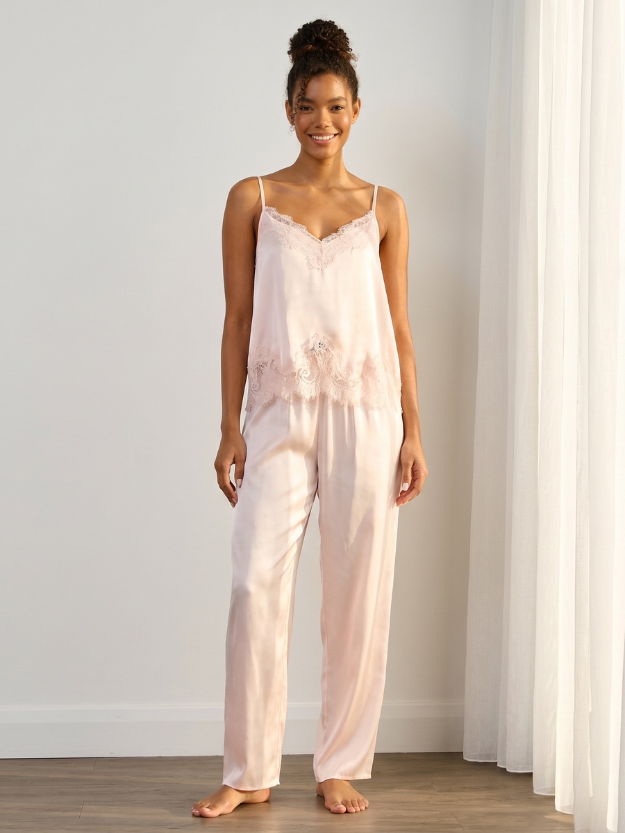 Lace Trim Satin Pyjama Set