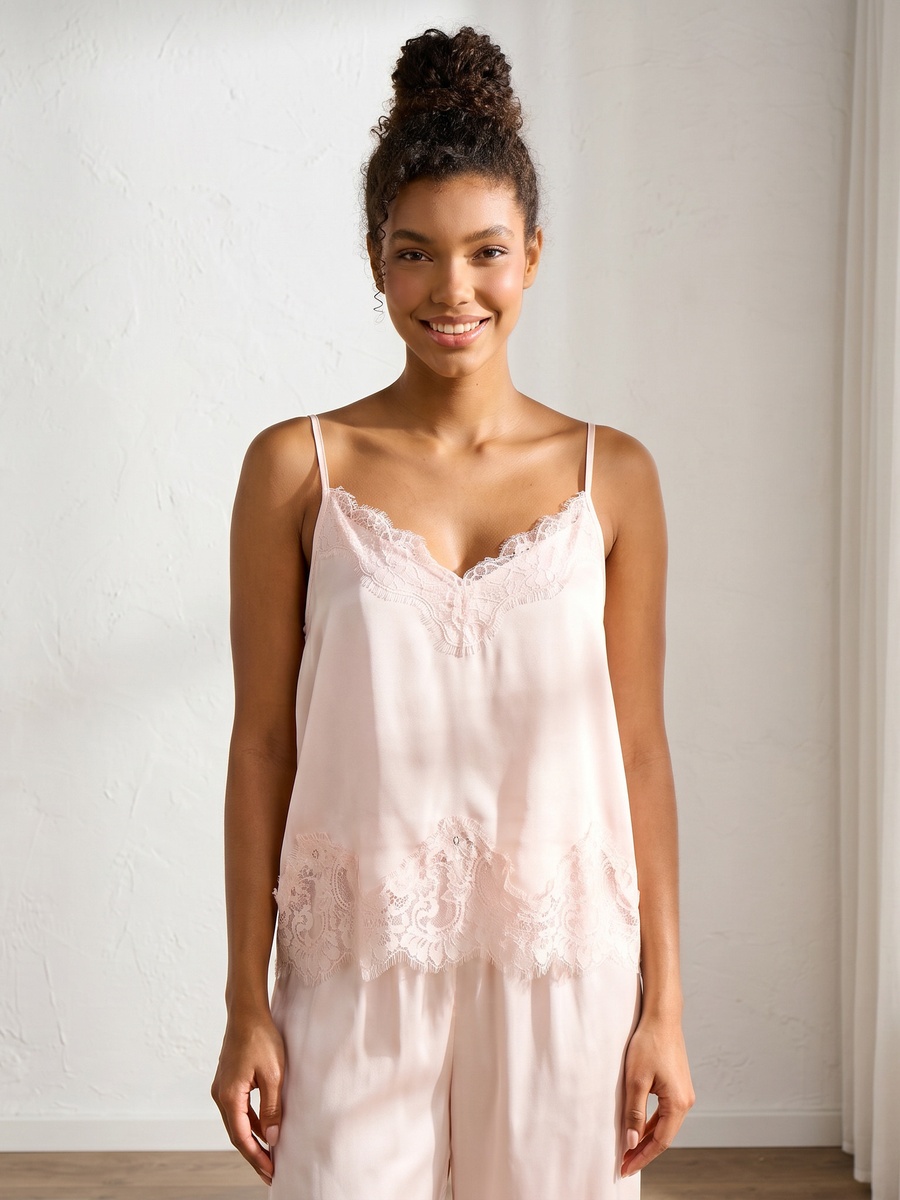 Lace Trim Satin Pyjama Set