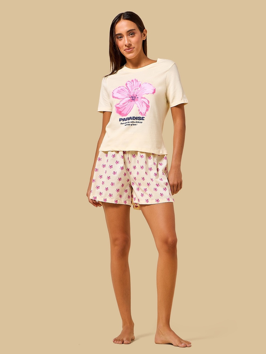 Floral Print Cotton Shorts Set